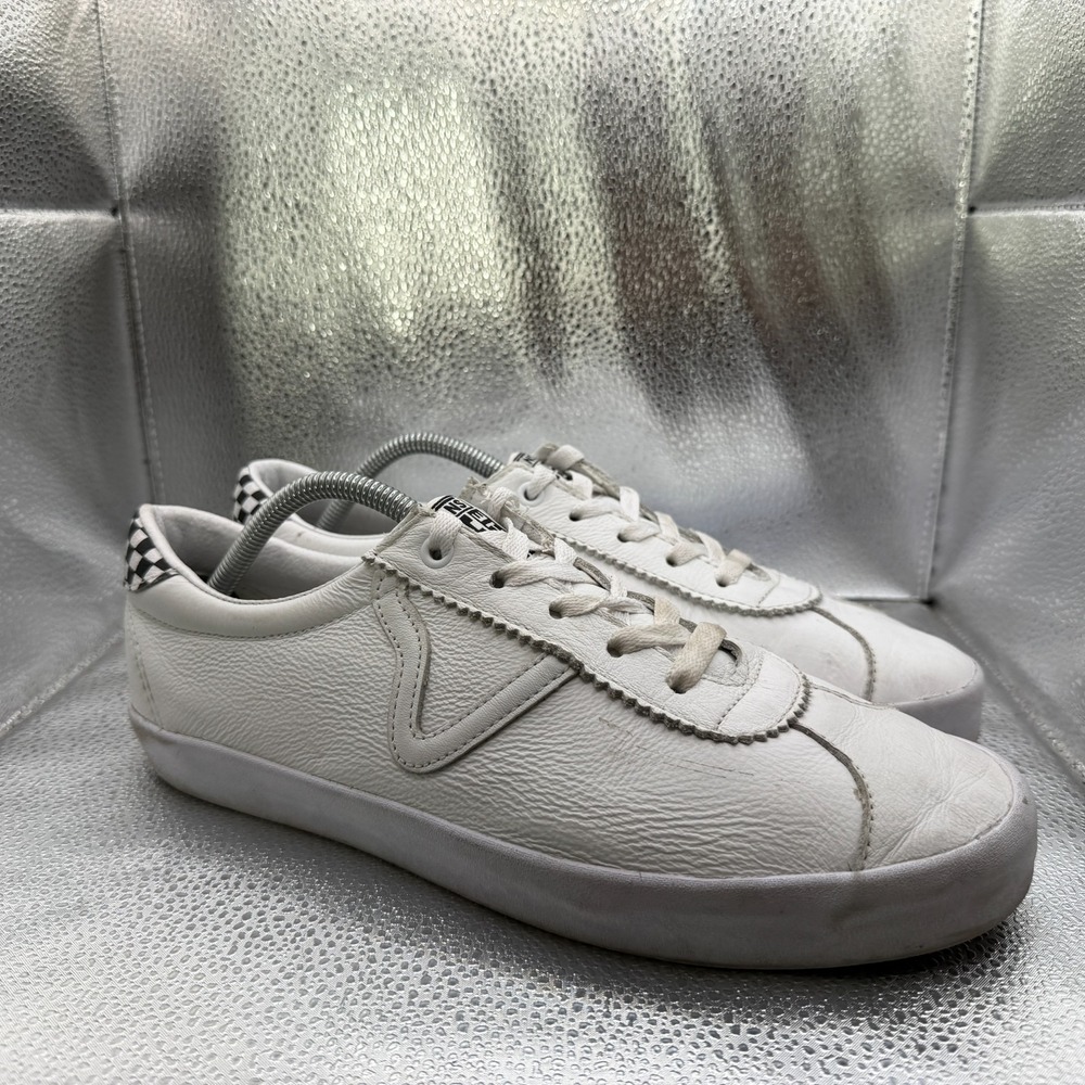 Size 10.5M/12W Vans Sport Low White Leather Unisex Lace-Up Skate Sneaker Shoes